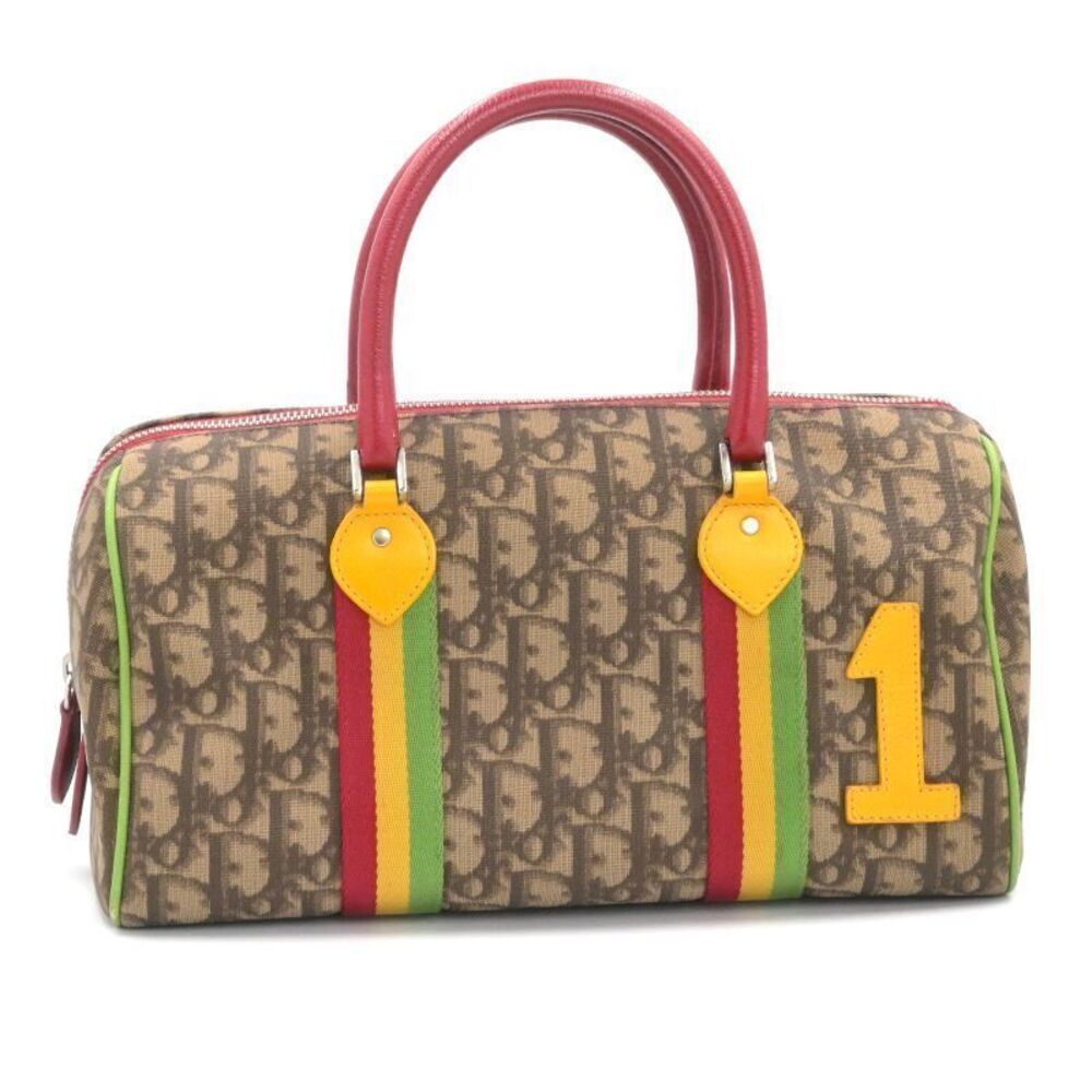 Christian Dior Rasta Boston Bag Leather Trotter Handbag Tote Red Yellow